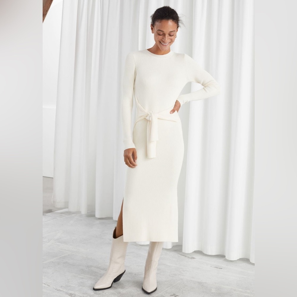& OTHER STORIES Cream Belted Rib Midi Dress 
SZ XS
